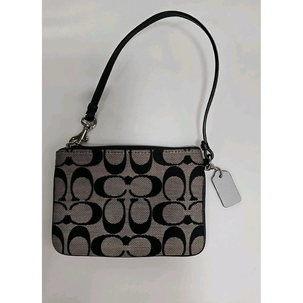 Coach Corner Zip Wallet Wristlet‎ Grey Black Signature Brand - EUC
